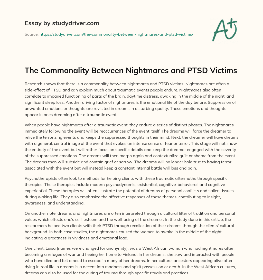 The Commonality between Nightmares and PTSD Victims essay