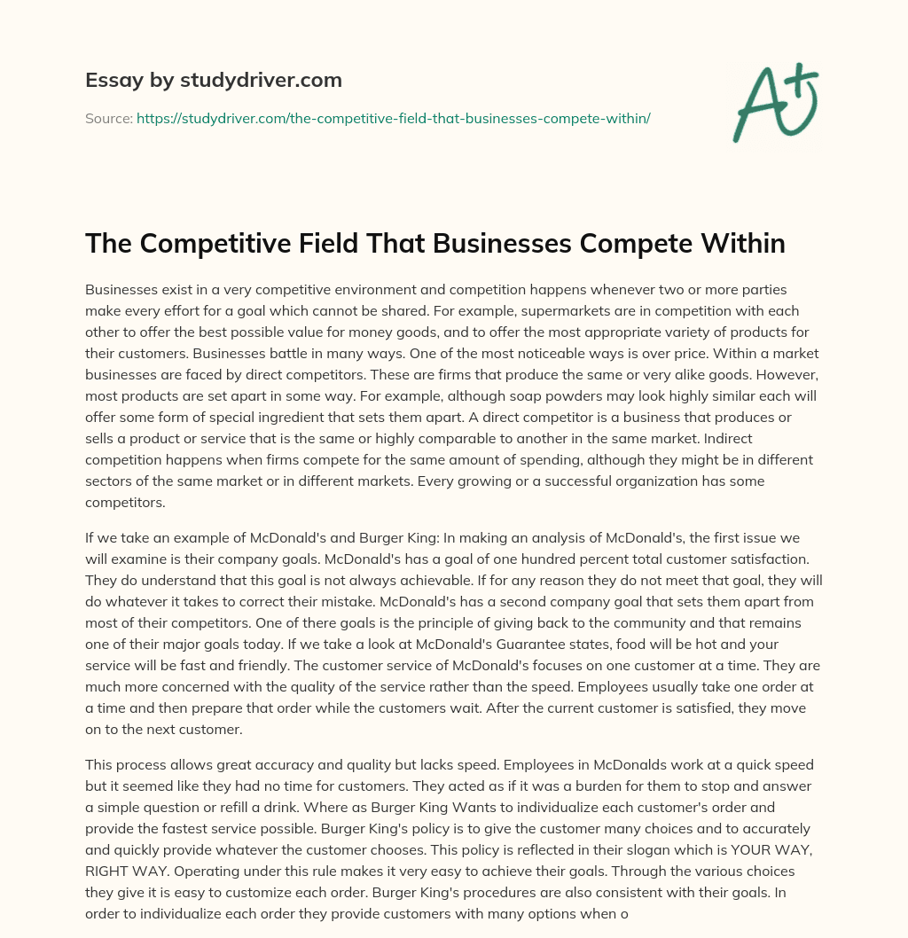 The Competitive Field that Businesses Compete Within essay