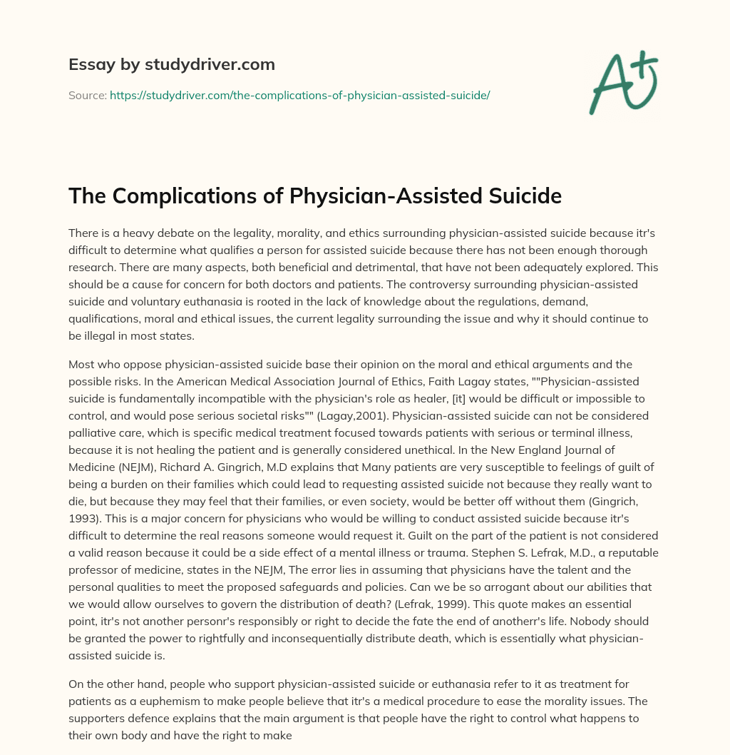 The Complications of Physician-Assisted Suicide essay