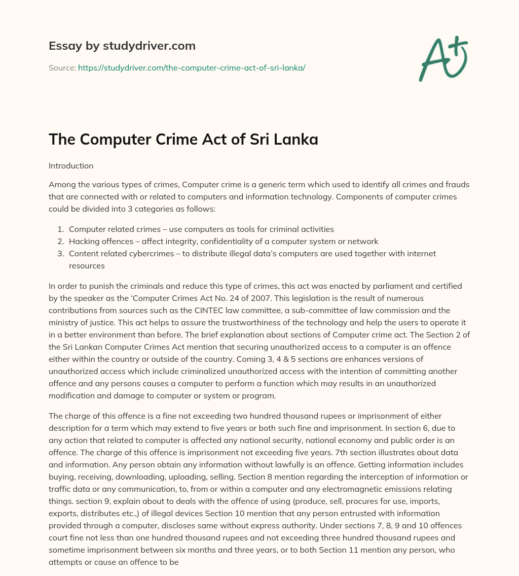 The Computer Crime Act of Sri Lanka essay