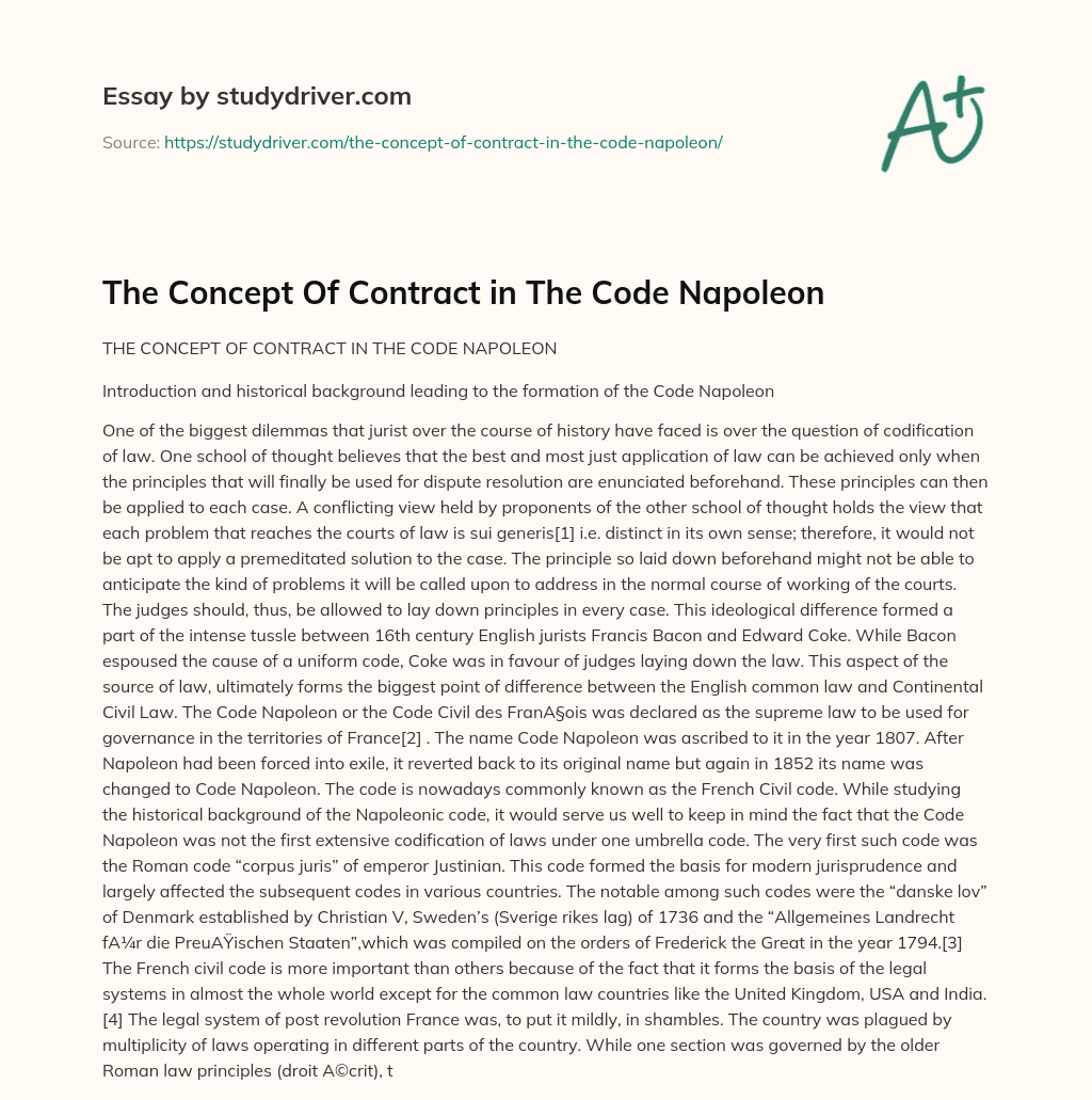 The Concept of Contract in the Code Napoleon essay