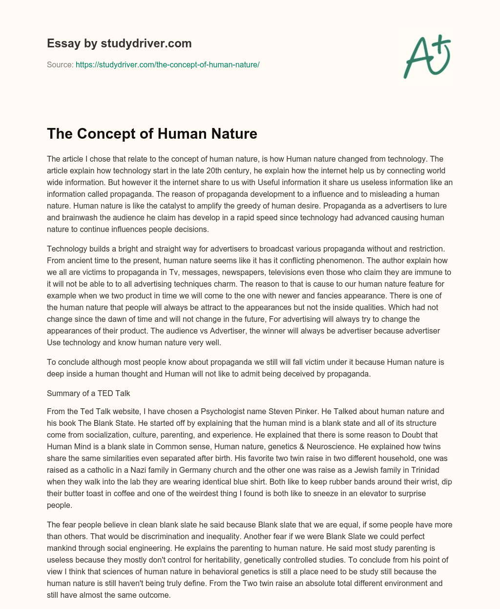 The Concept of Human Nature essay