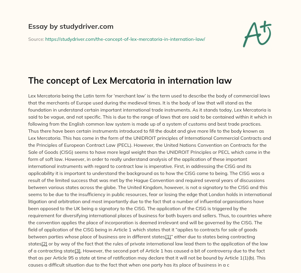 The Concept of Lex Mercatoria in Internation Law essay