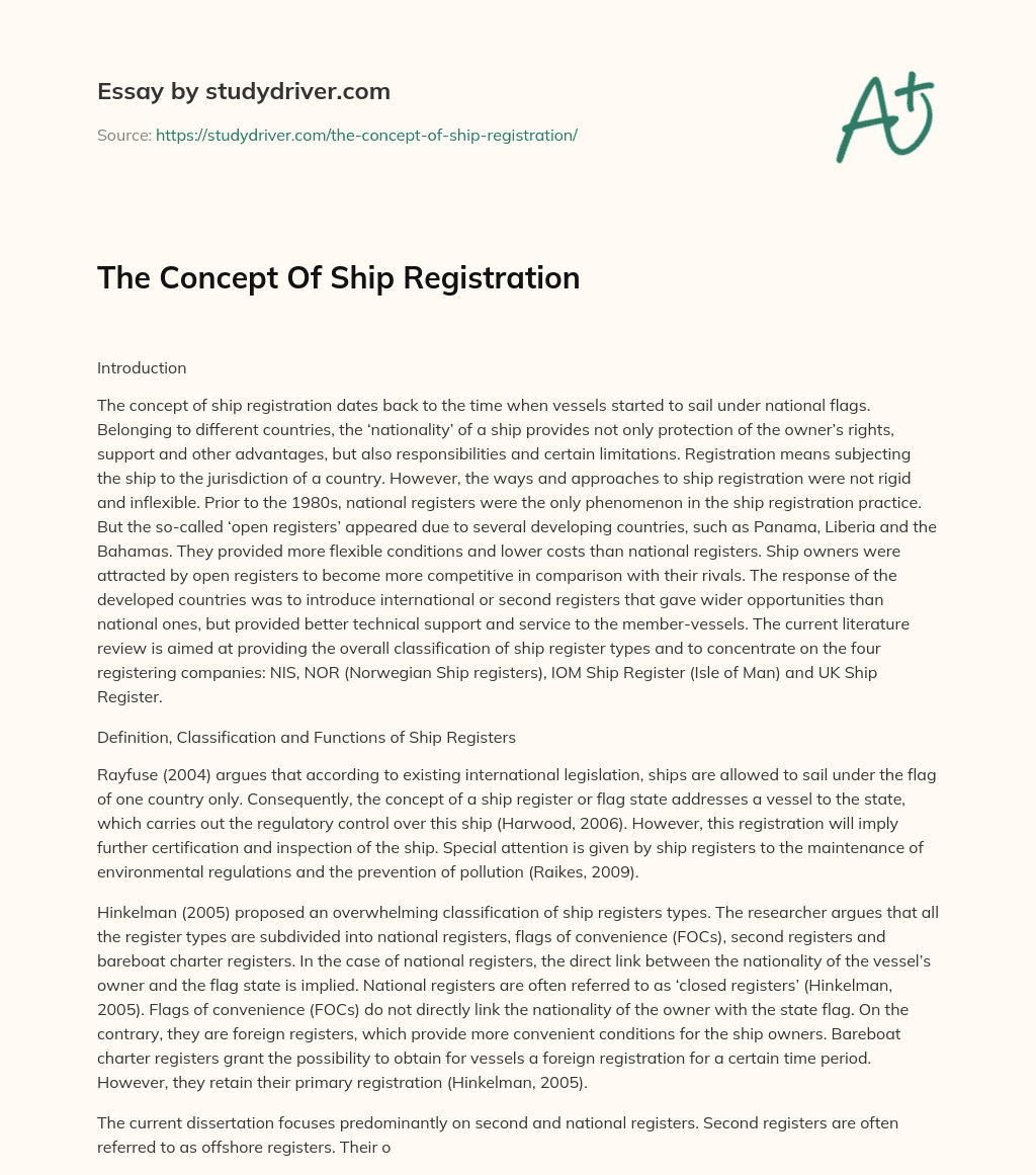 The Concept of Ship Registration essay