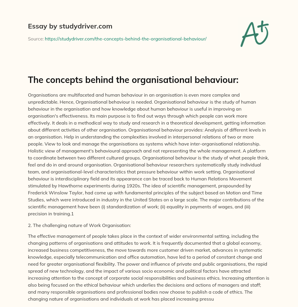 The Concepts Behind the Organisational Behaviour: essay