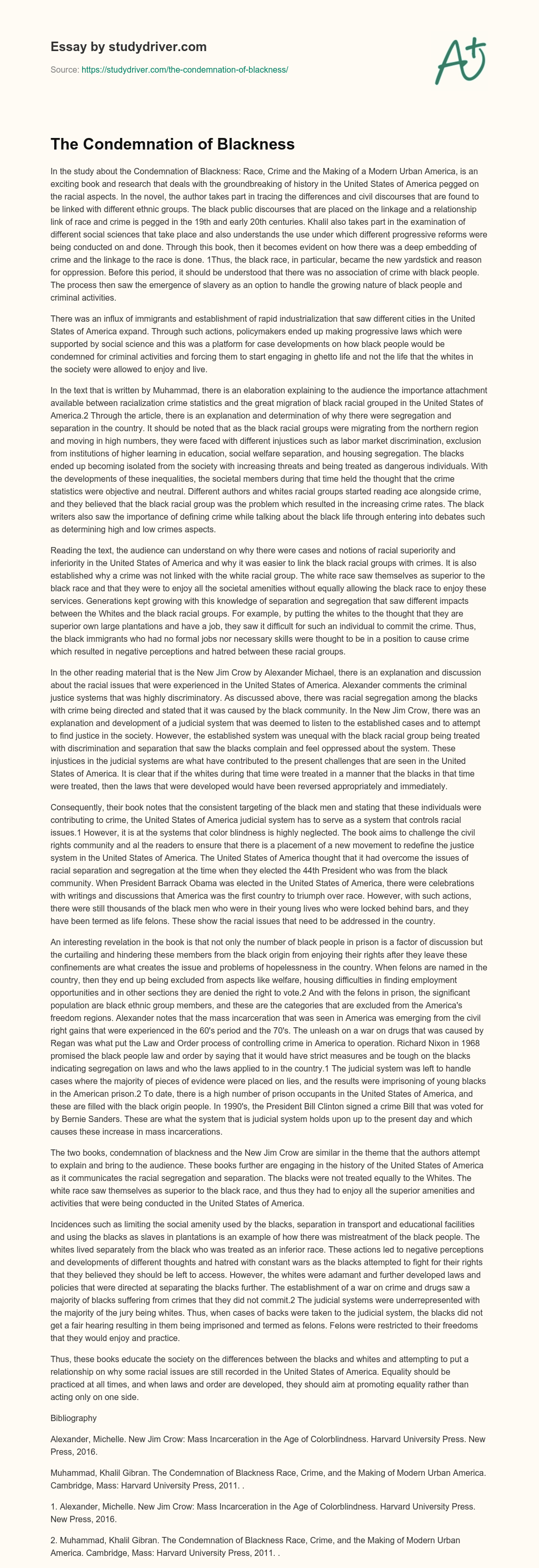 The Condemnation of Blackness essay