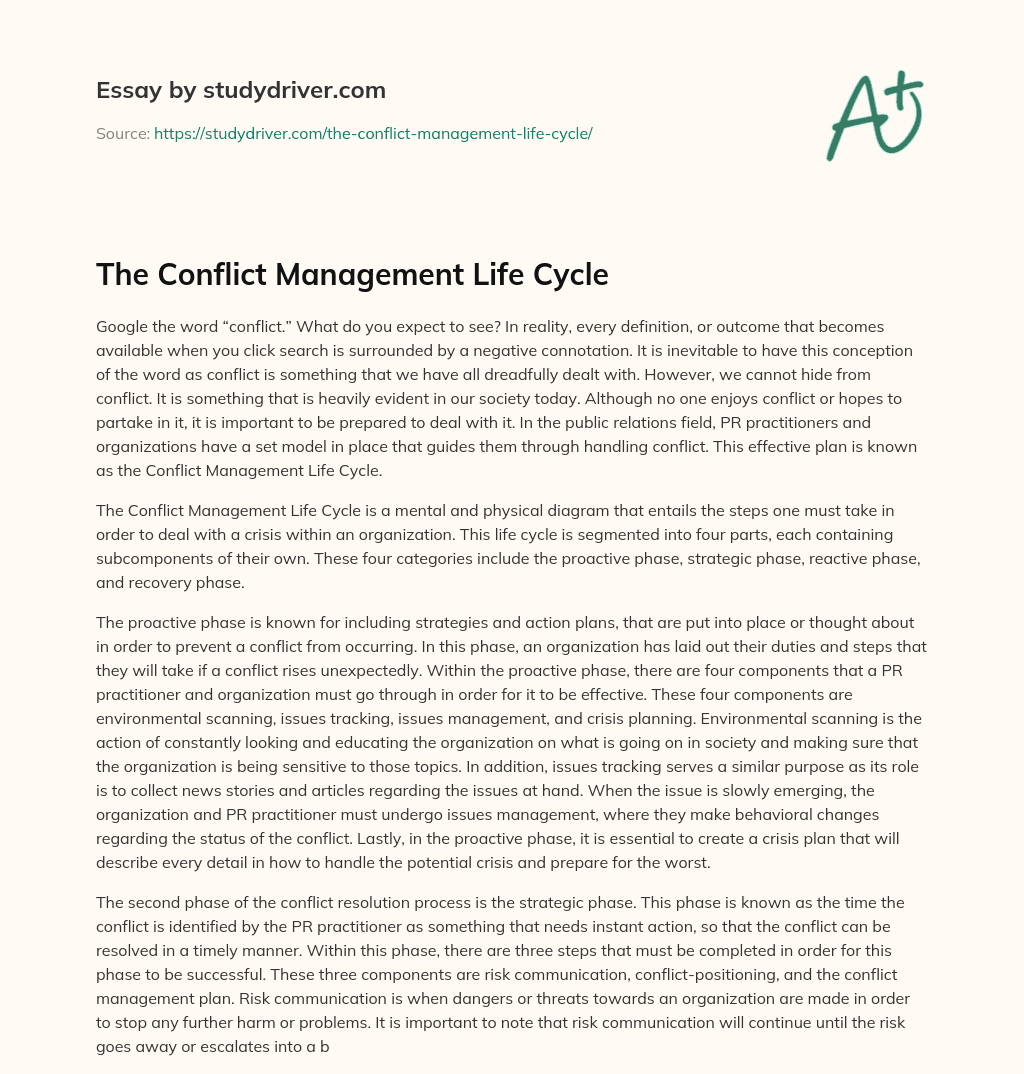 The Conflict Management Life Cycle essay