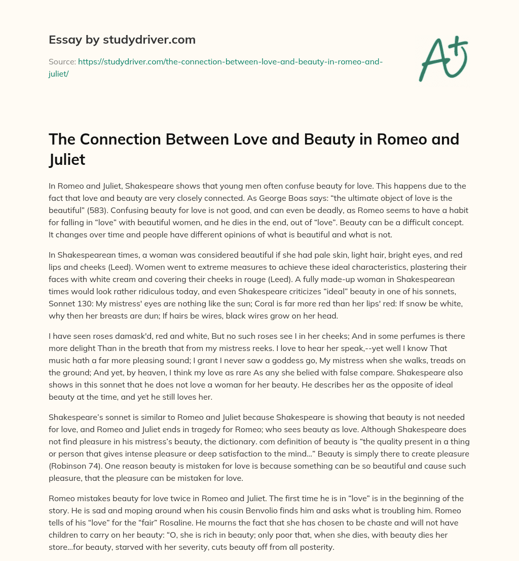 The Connection between Love and Beauty in Romeo and Juliet essay