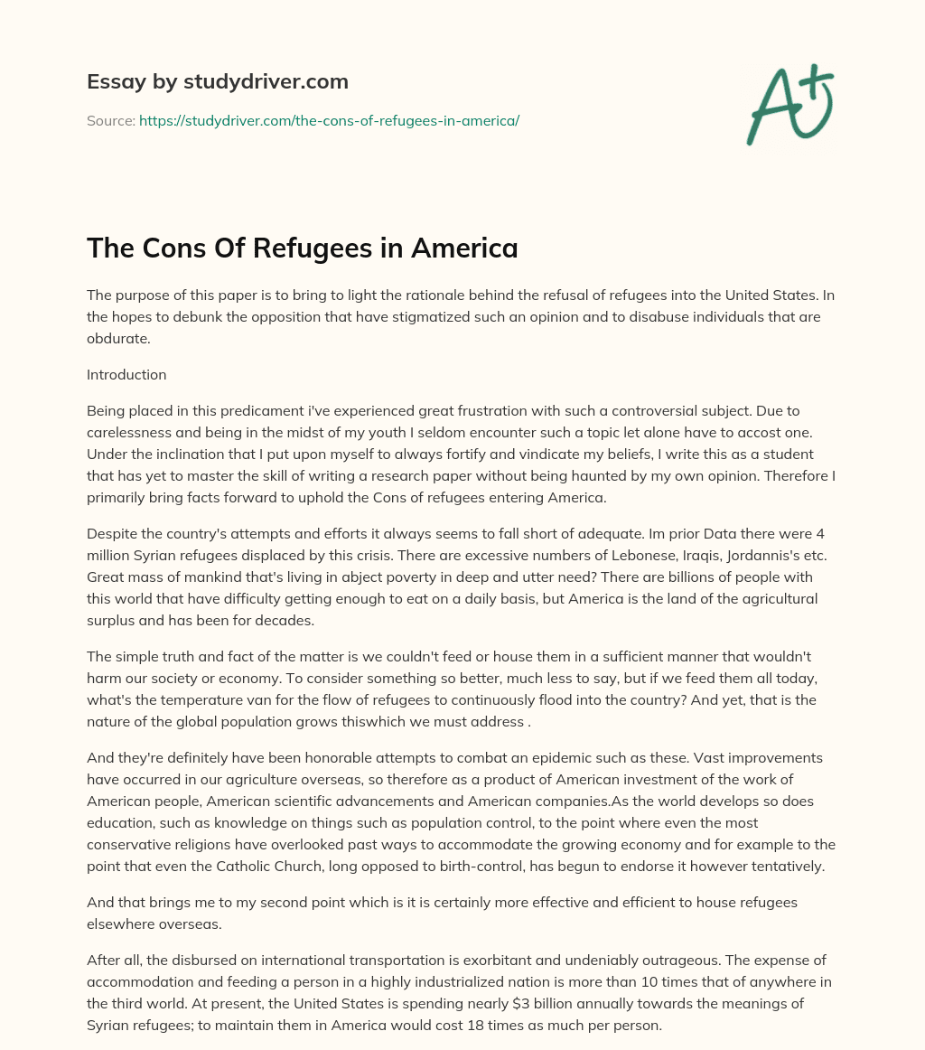 The Cons of Refugees in America essay