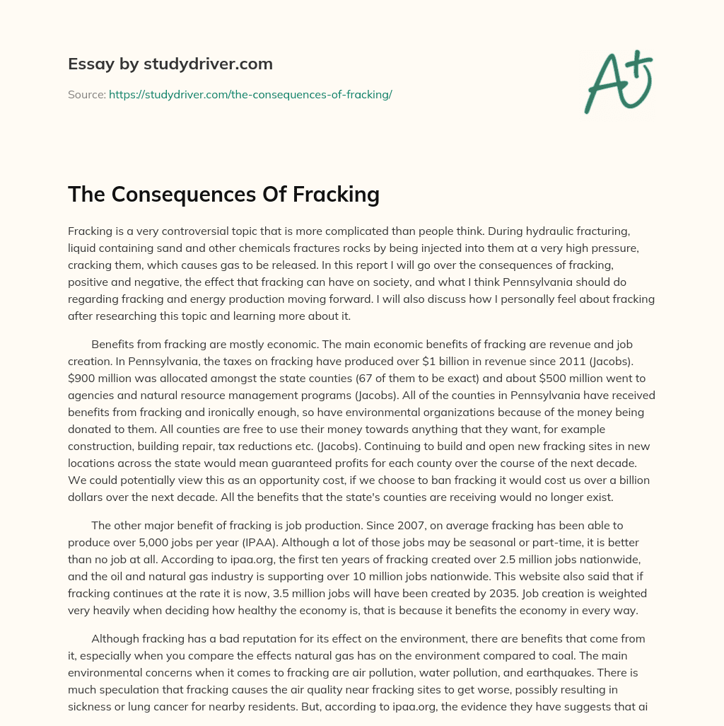 The Consequences of Fracking essay