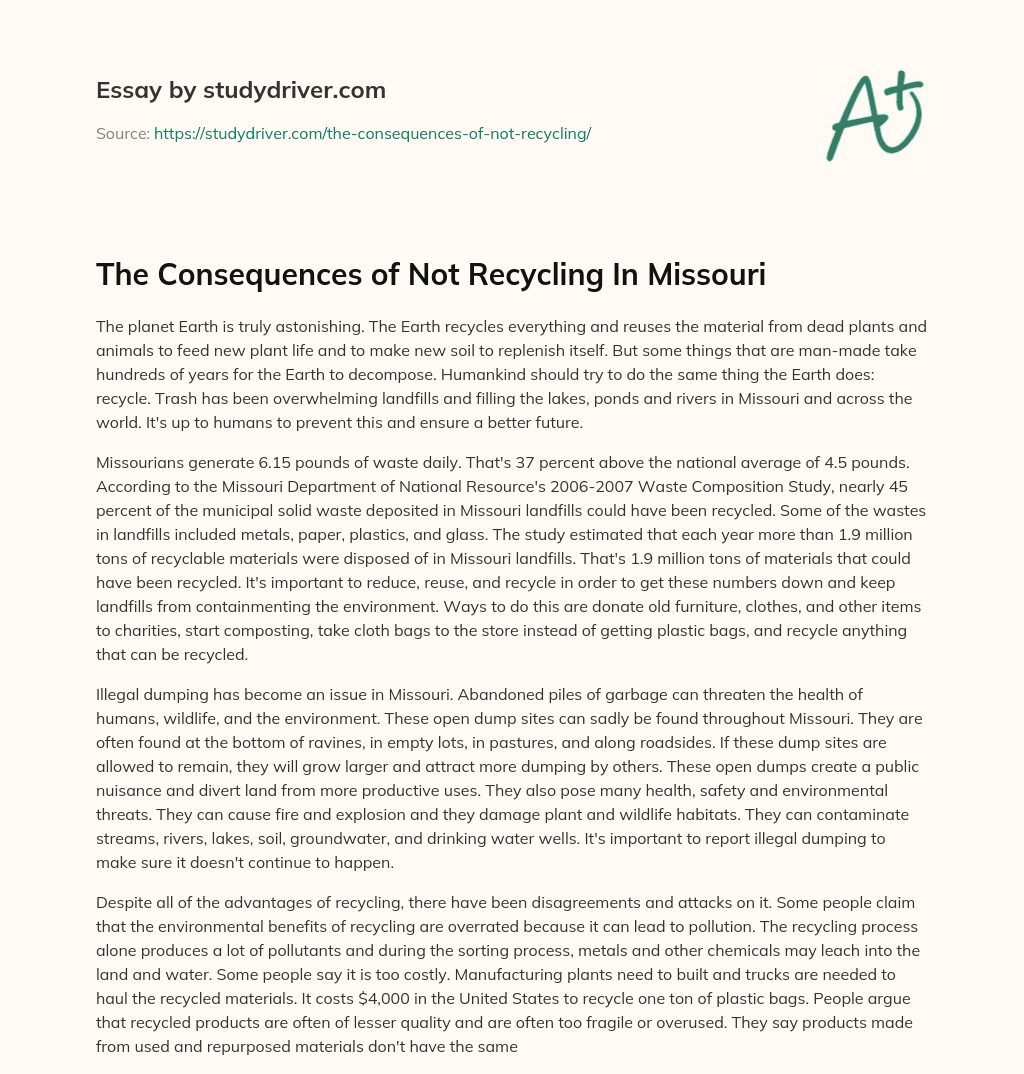 The Consequences of not Recycling in Missouri essay