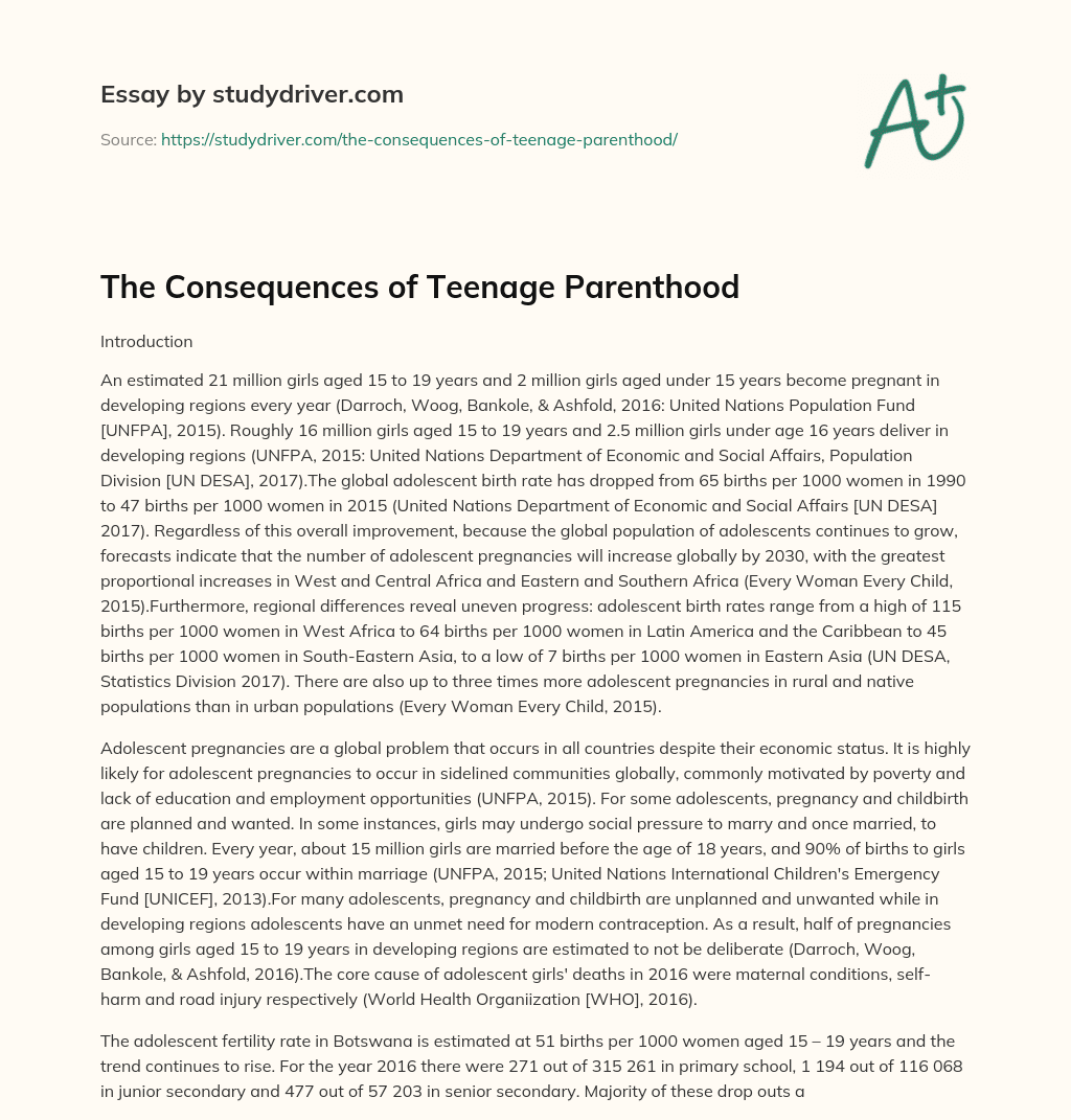 The Consequences of Teenage Parenthood essay