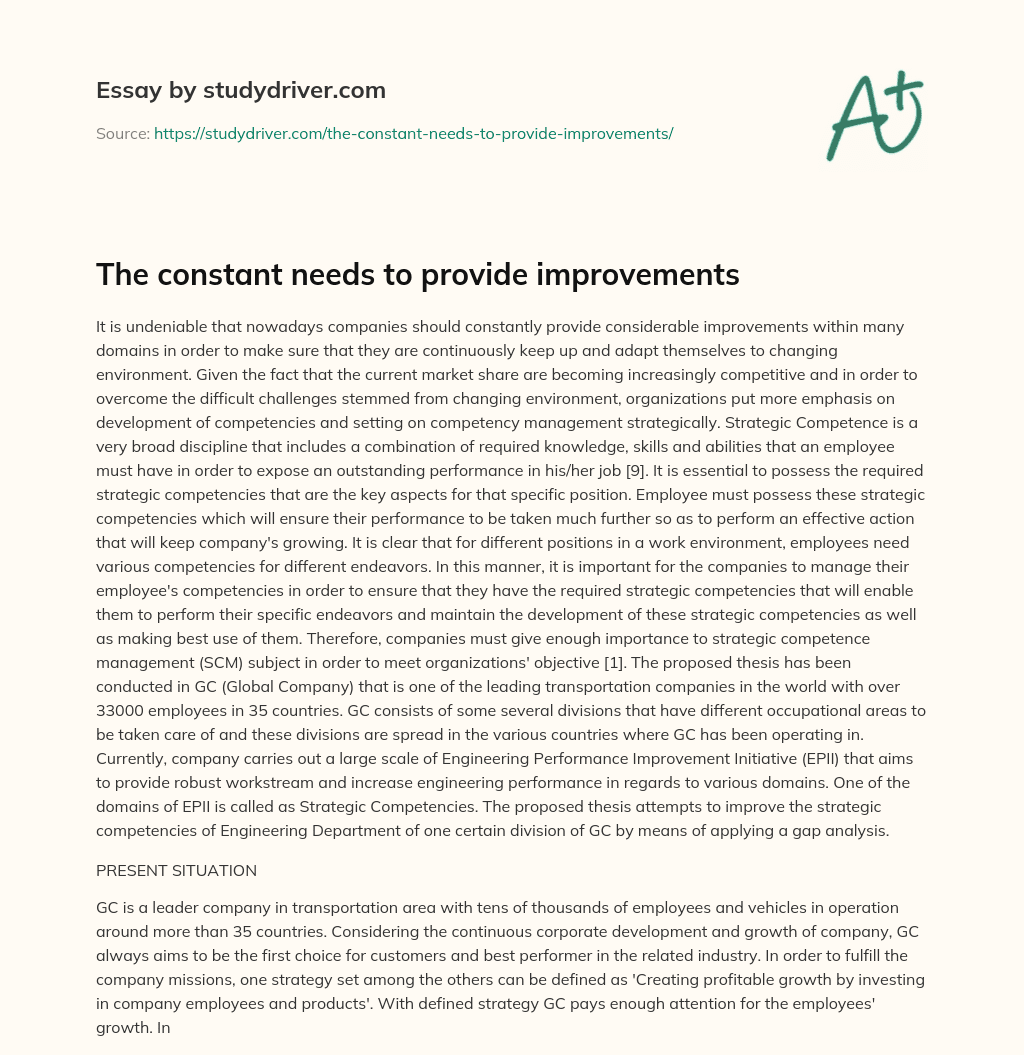 The Constant Needs to Provide Improvements essay