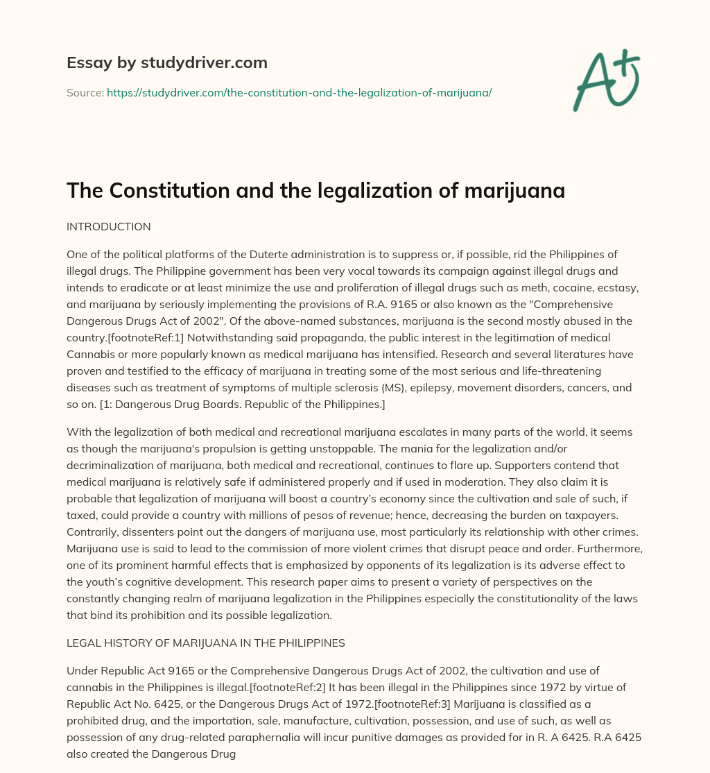 The Constitution and the Legalization of Marijuana essay
