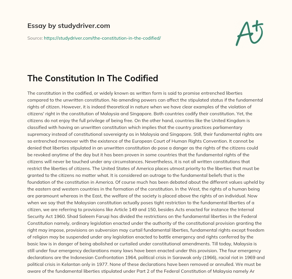The Constitution in the Codified essay