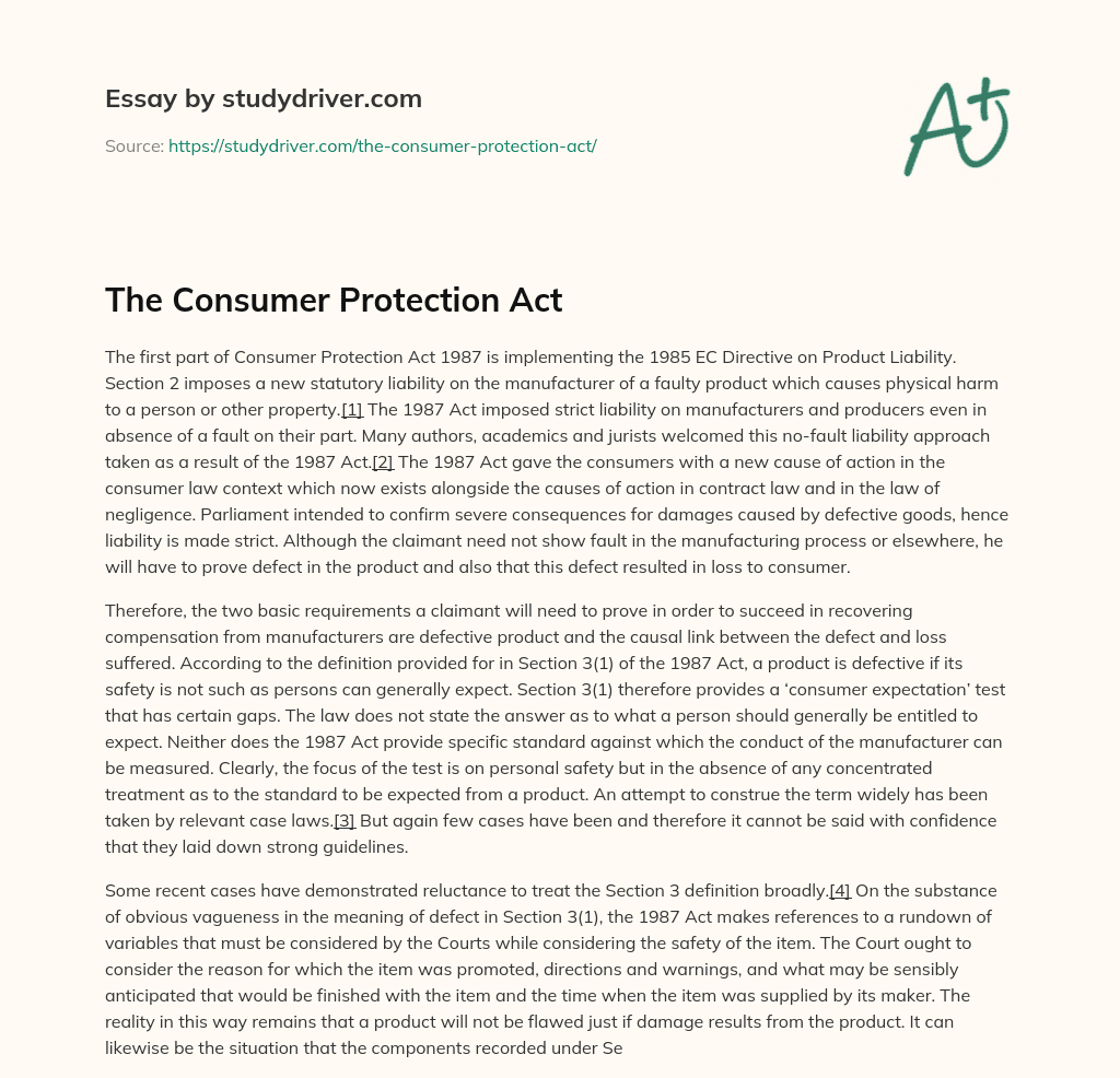 The Consumer Protection Act essay