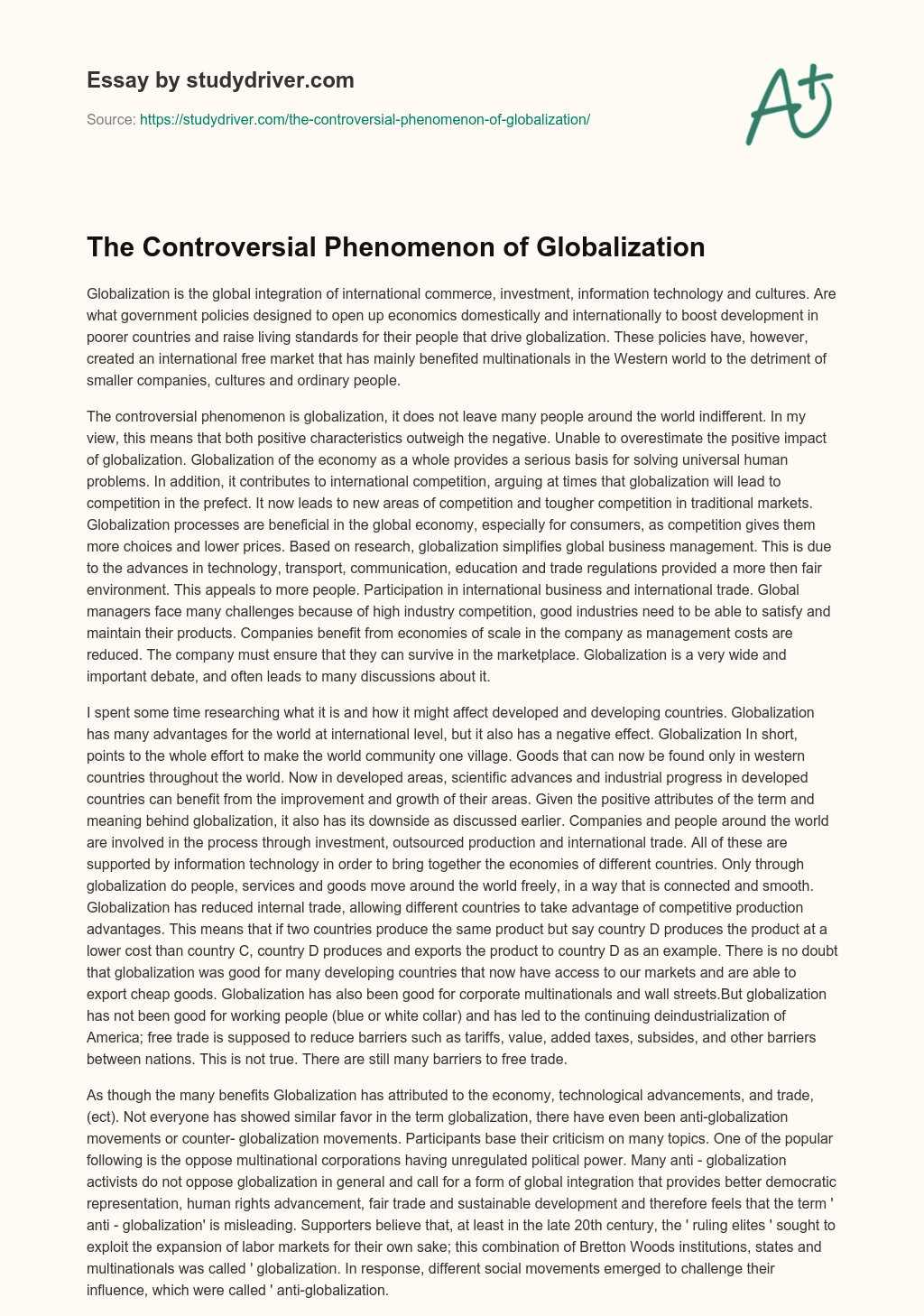 The Controversial Phenomenon of Globalization essay