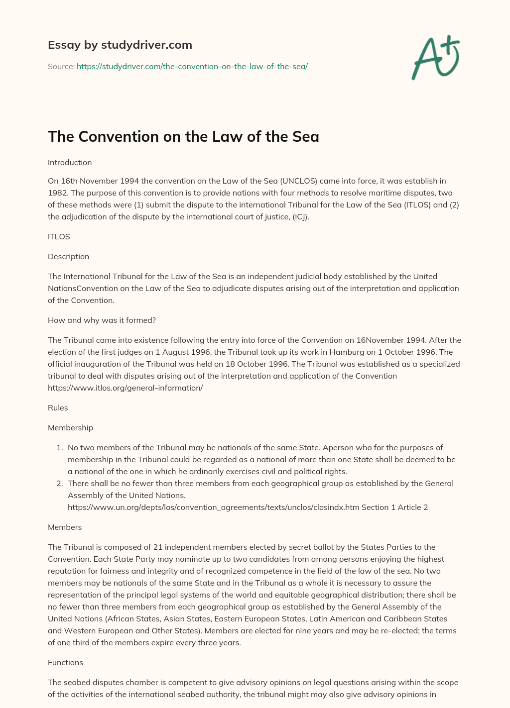 The Convention on the Law of the Sea essay