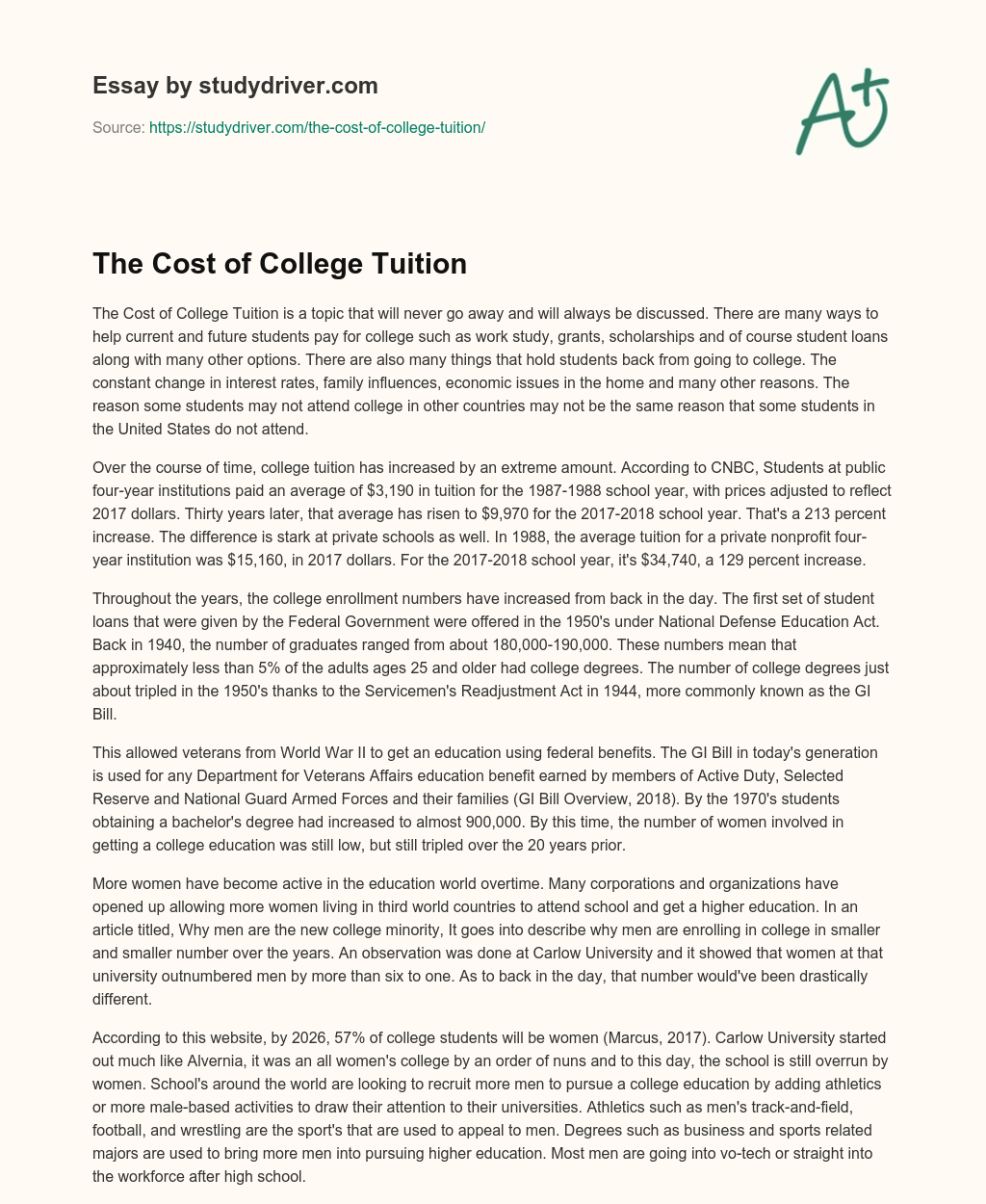 The Cost of College Tuition essay