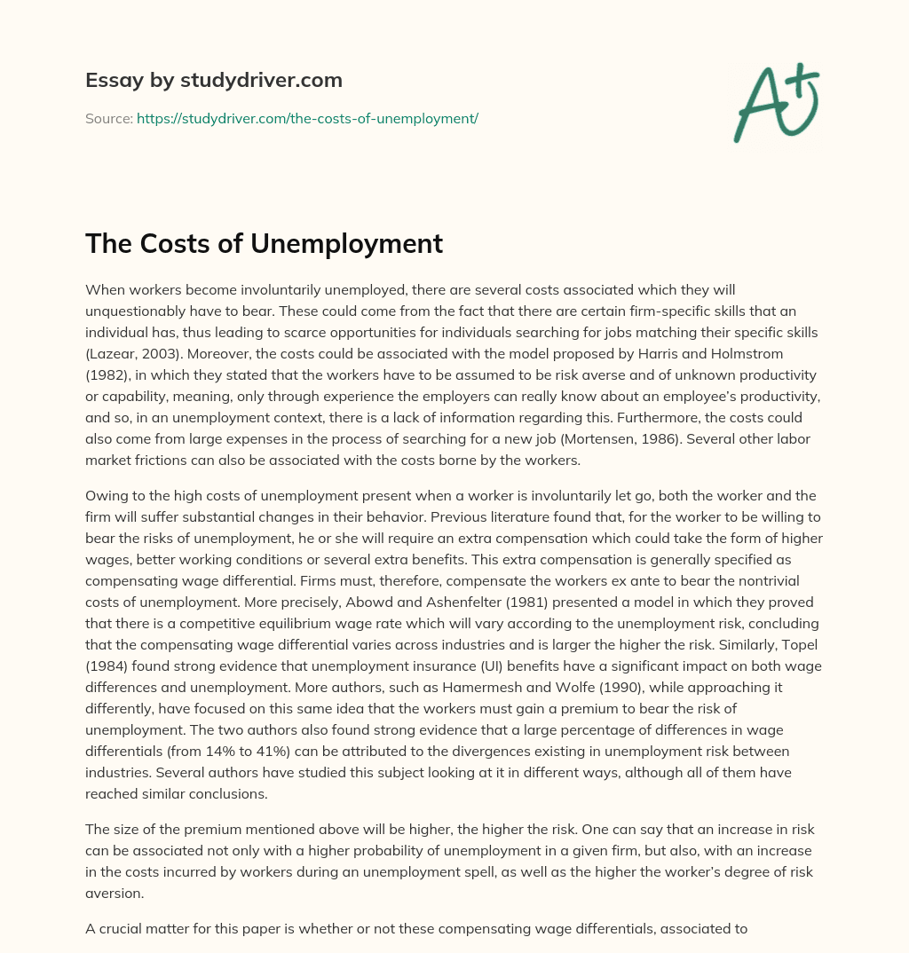 The Costs of Unemployment essay