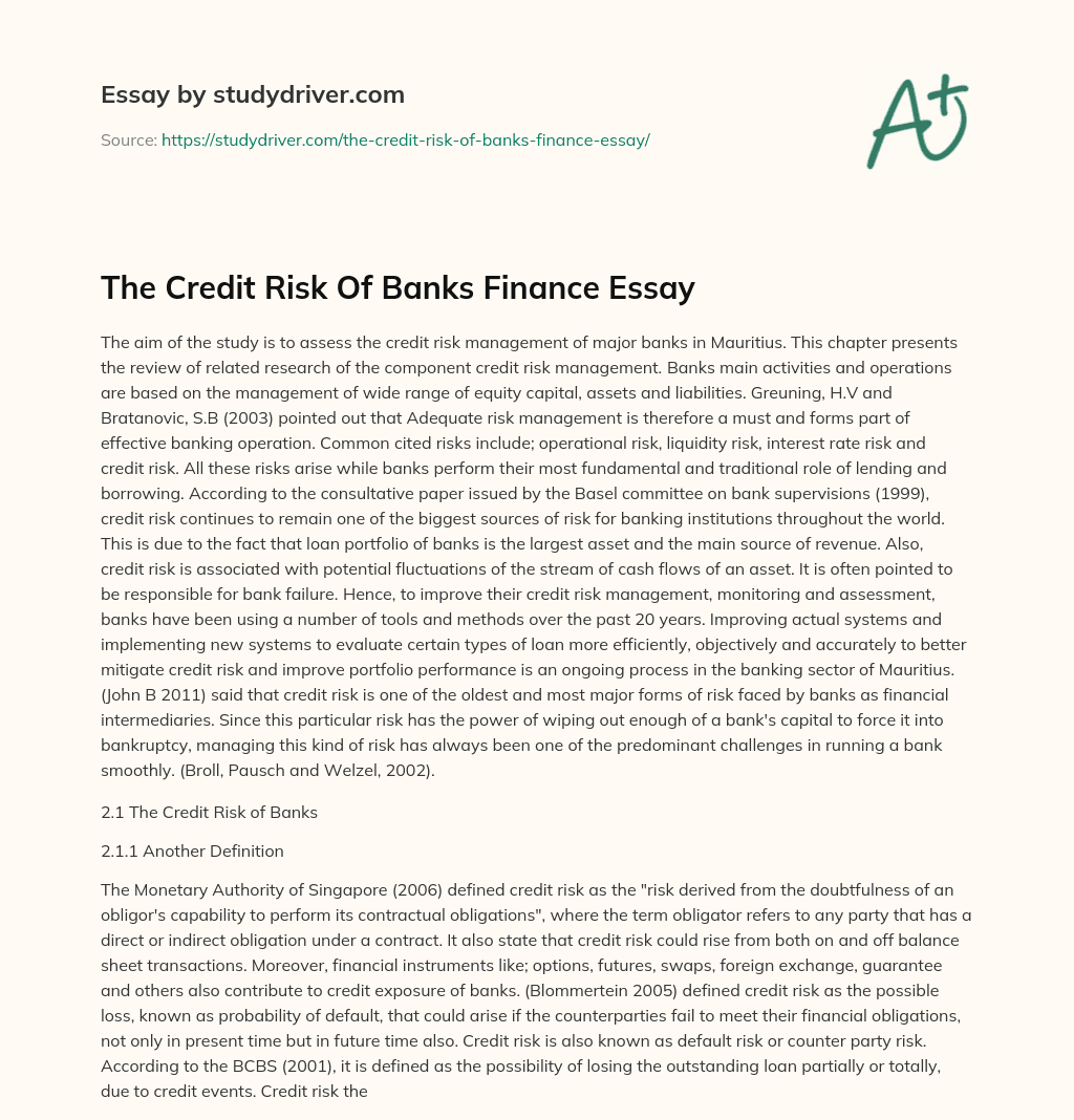The Credit Risk of Banks Finance Essay essay