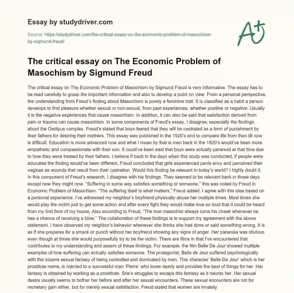 The Critical Essay on the Economic Problem of Masochism by Sigmund Freud essay
