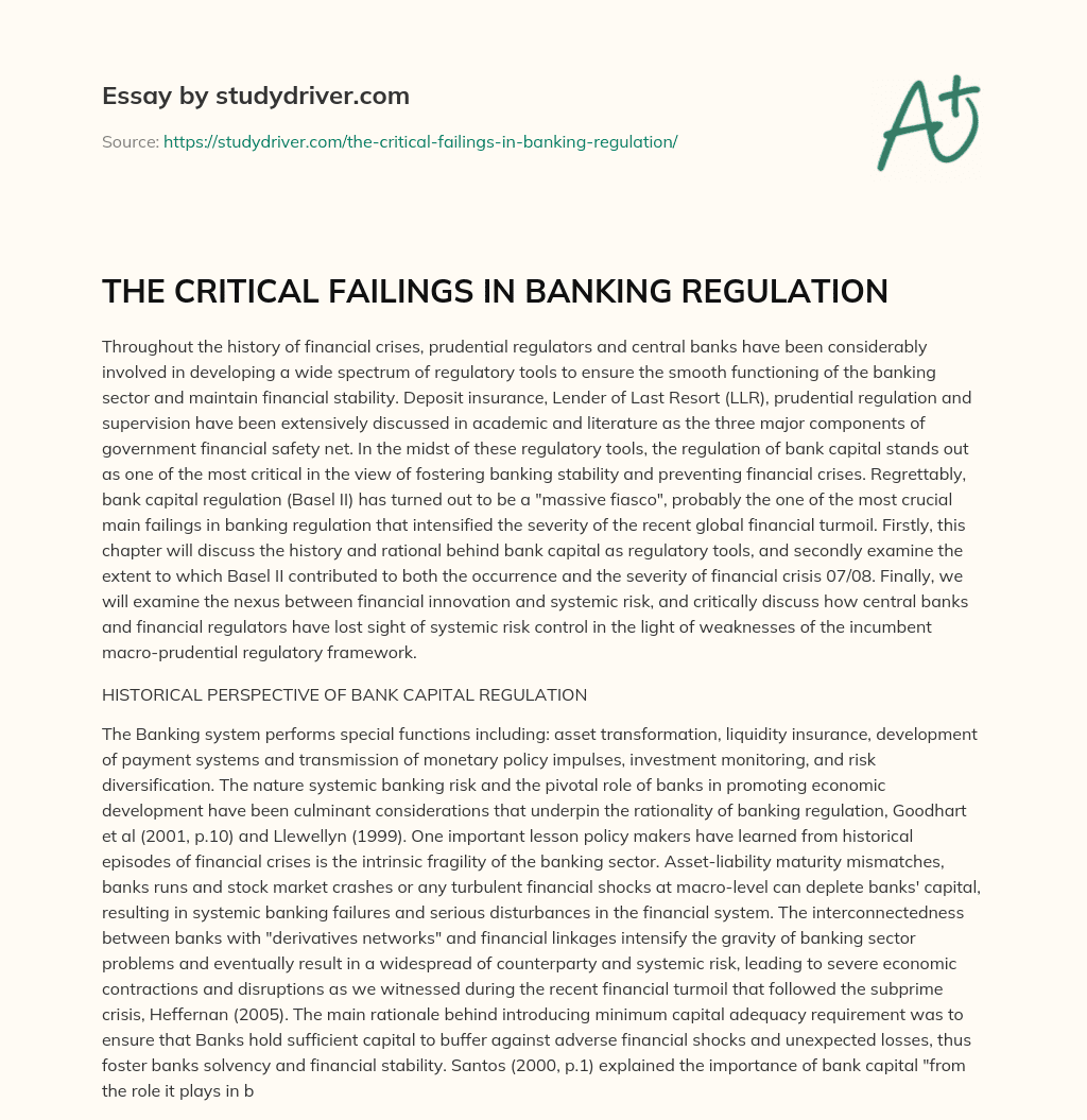 THE CRITICAL FAILINGS in BANKING REGULATION essay