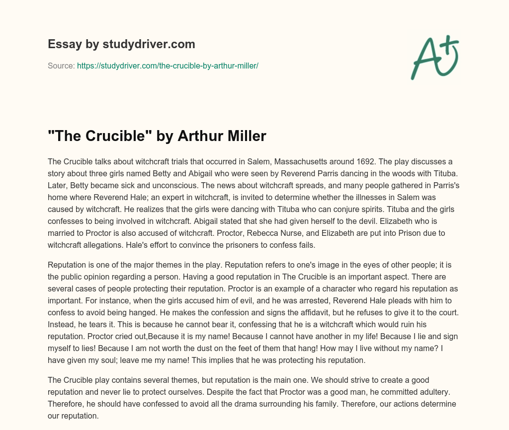 “The Crucible” by Arthur Miller essay