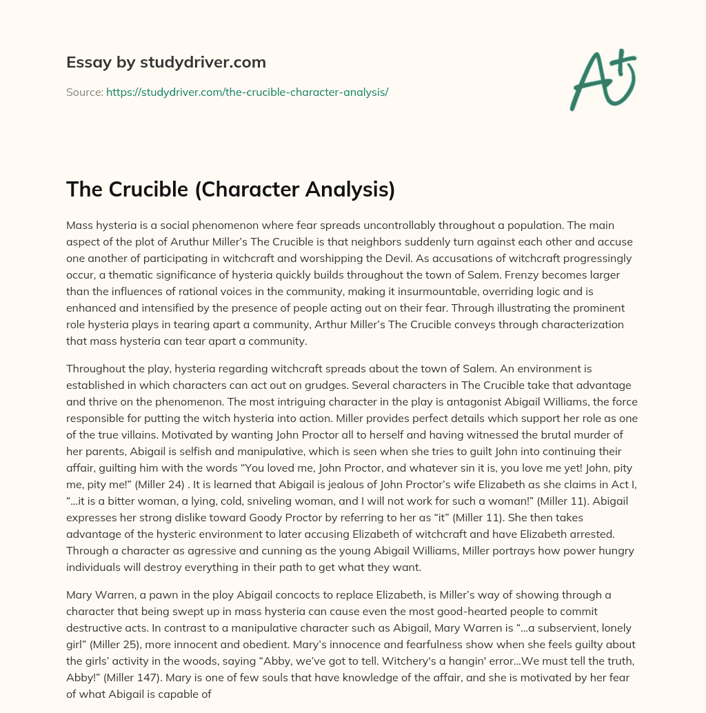The Crucible (Character Analysis) essay