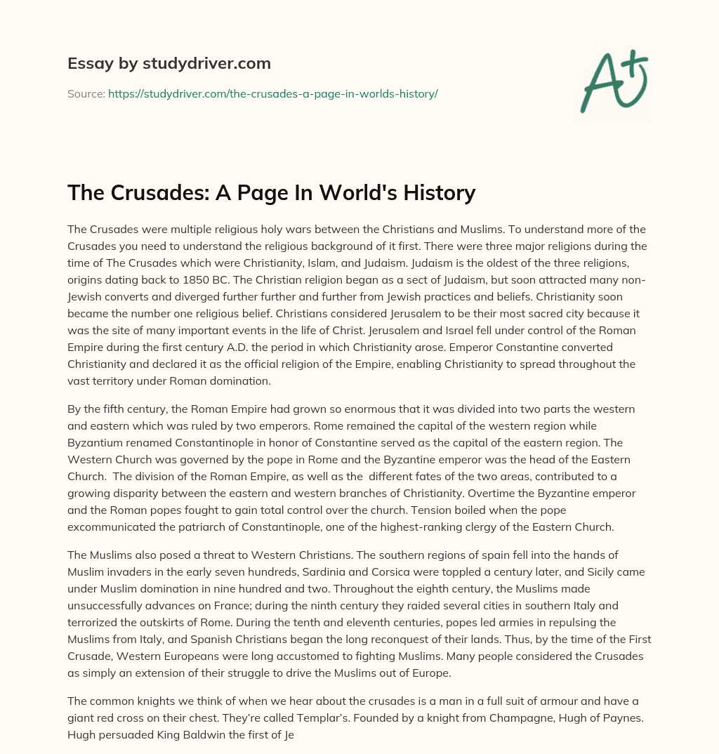 The Crusades: a Page in World’s History essay