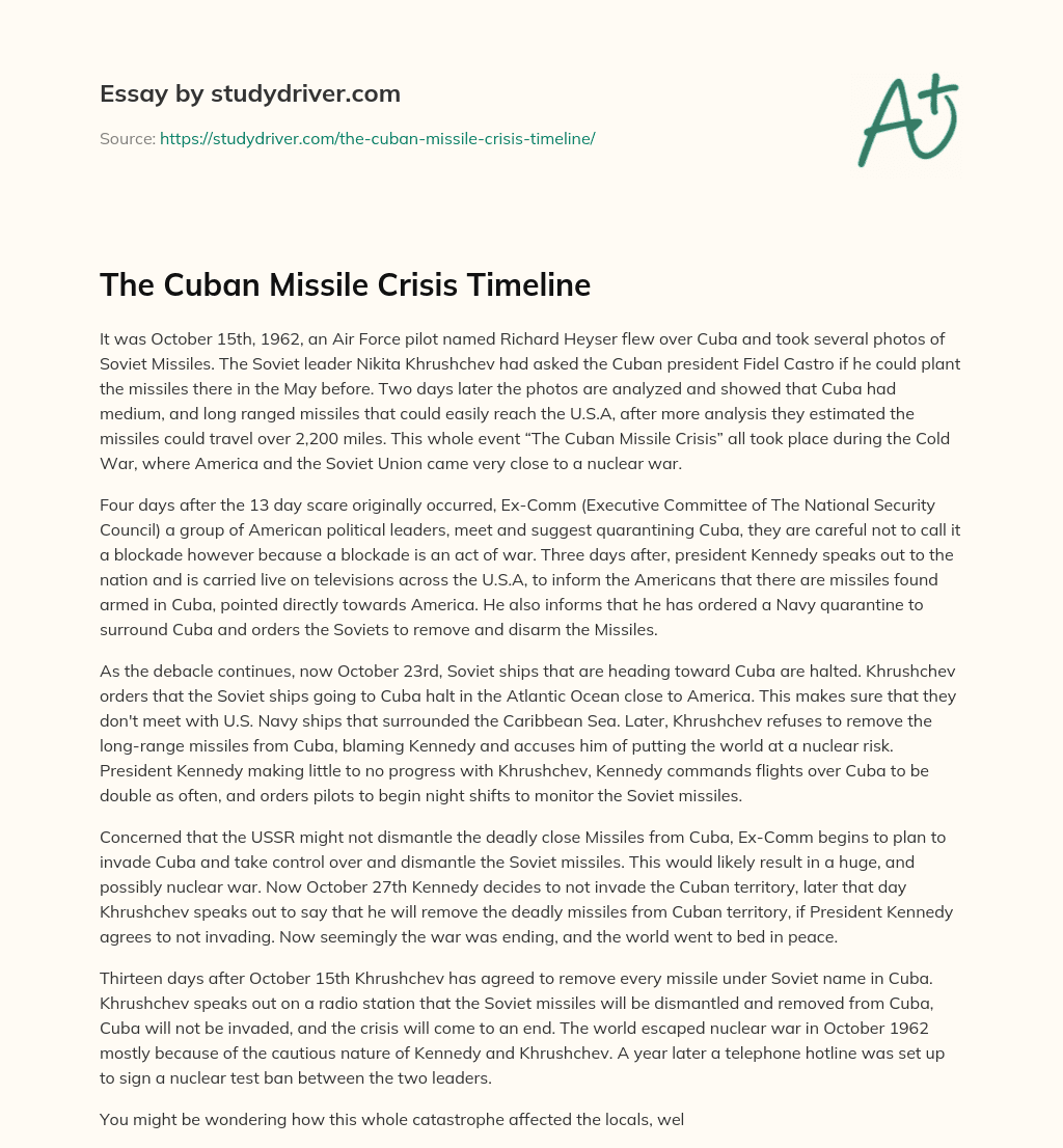 The Cuban Missile Crisis Timeline essay