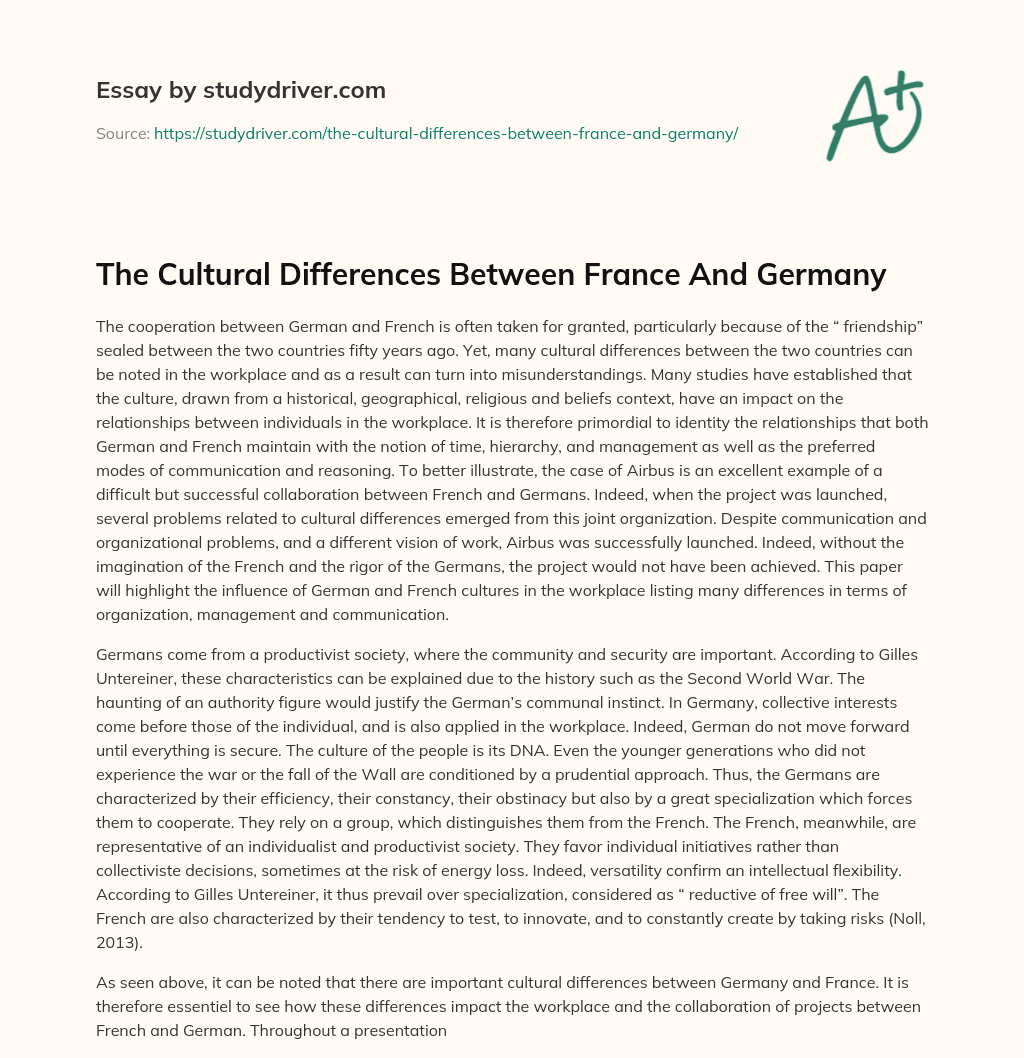 The Cultural Differences between France and Germany essay