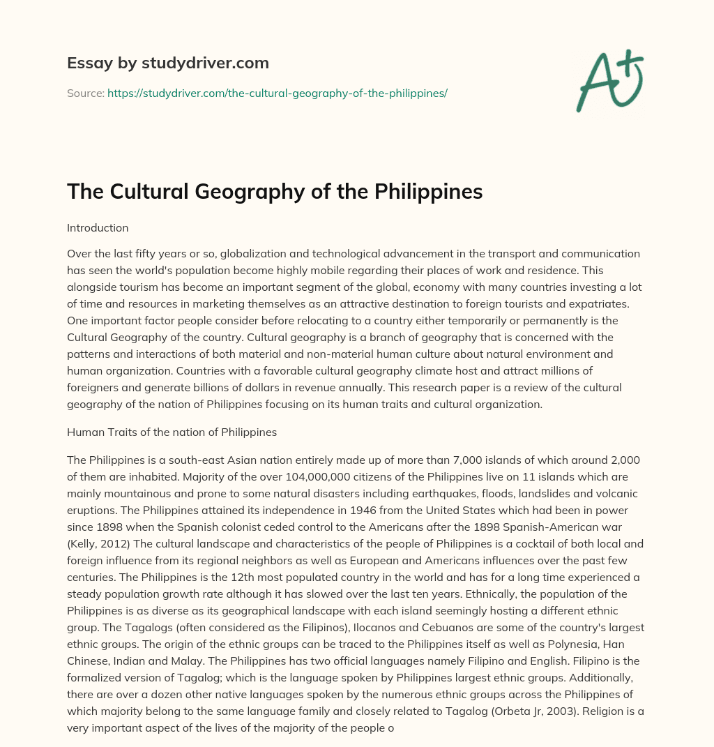 The Cultural Geography of the Philippines essay