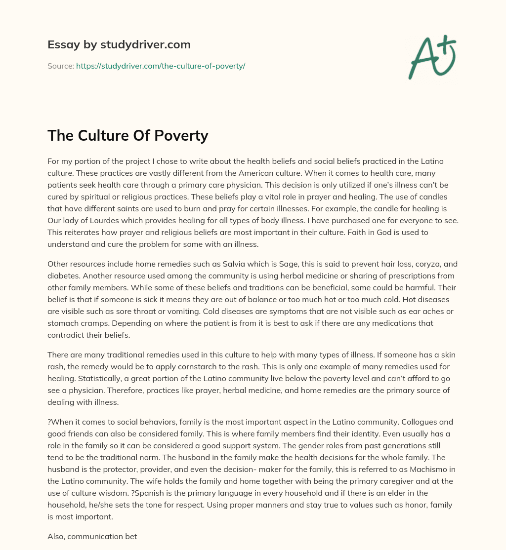 The Culture of Poverty essay