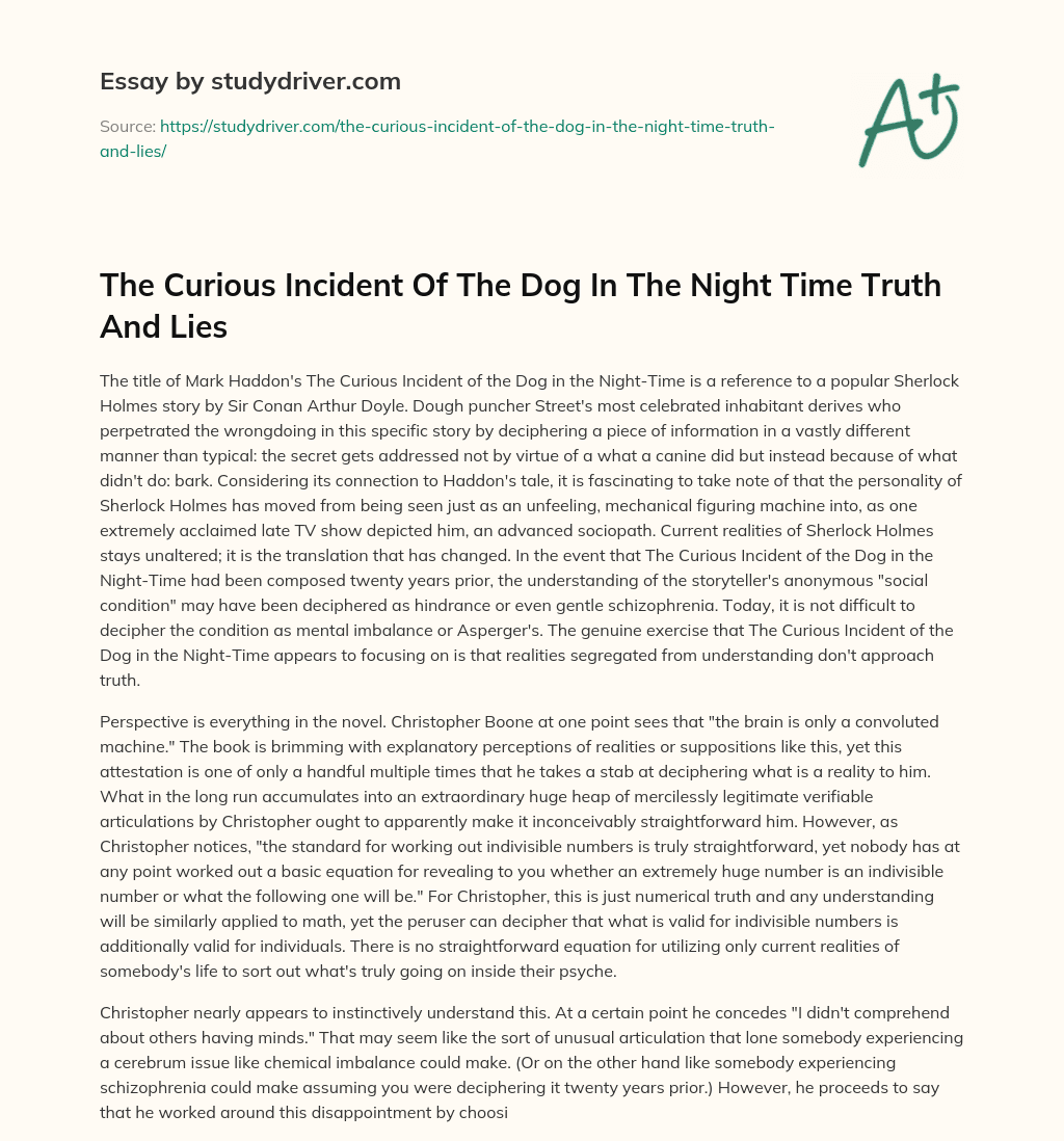 The Curious Incident of the Dog in the Night Time Truth and Lies essay