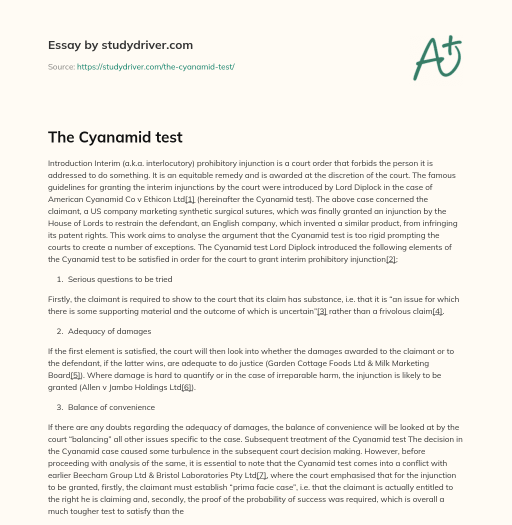 The Cyanamid Test essay