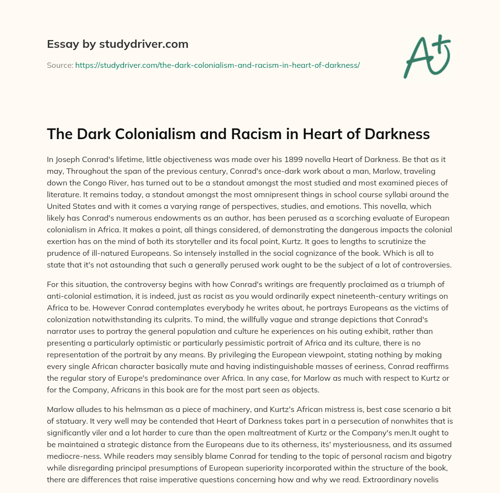 The Dark Colonialism and Racism in Heart of Darkness essay