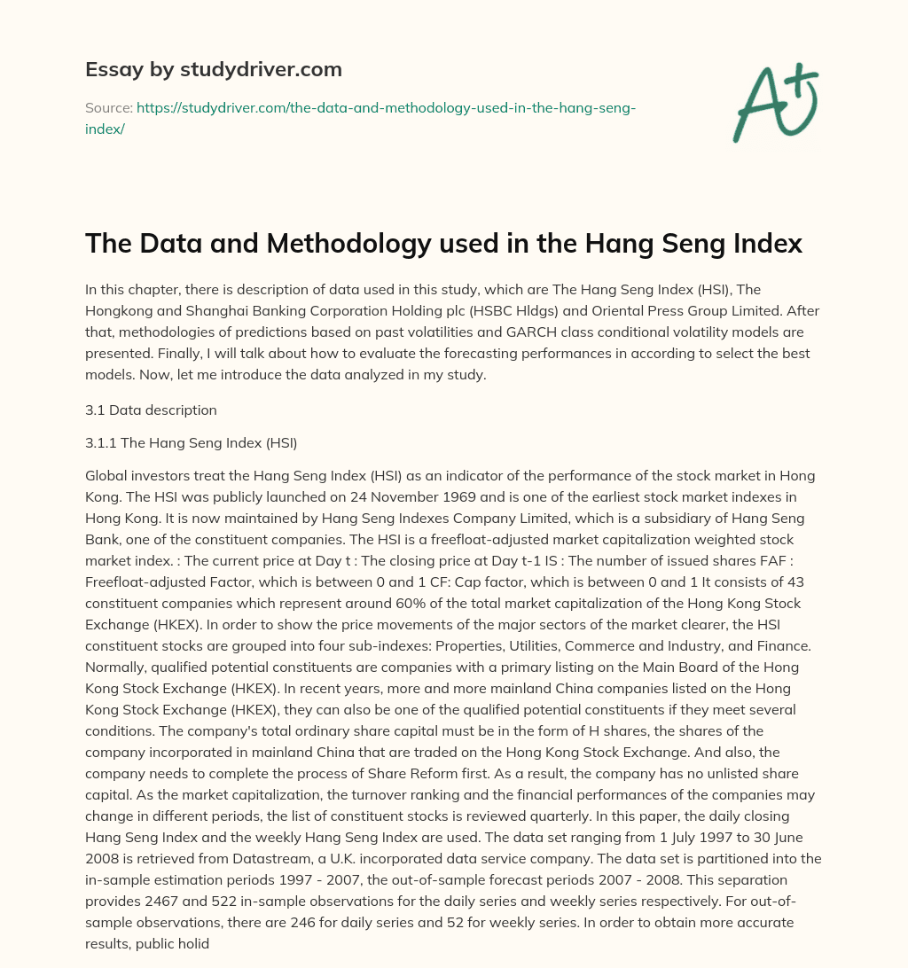 The Data and Methodology Used in the Hang Seng Index essay