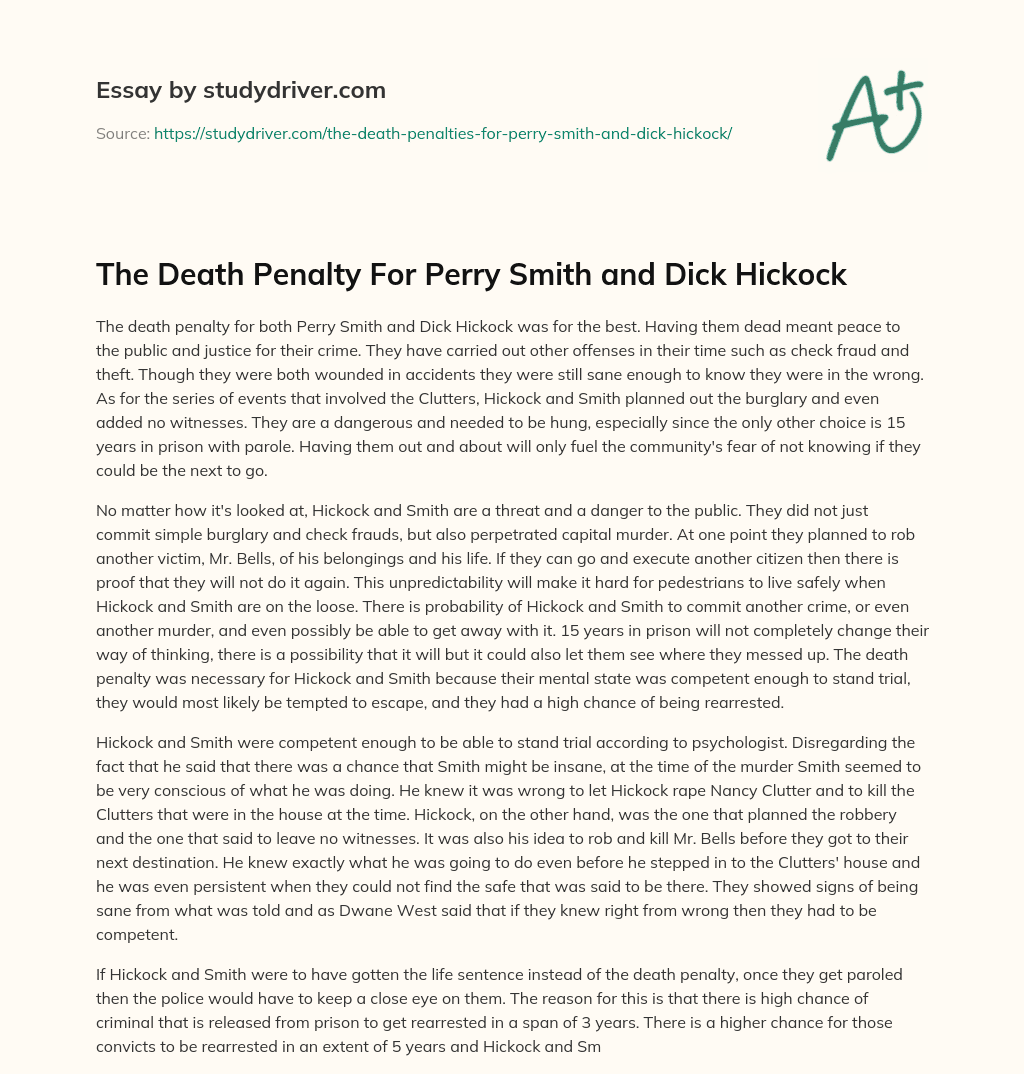 The Death Penalty for Perry Smith and Dick Hickock essay