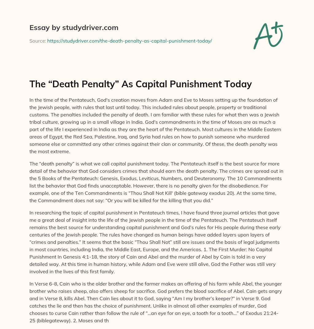 The “Death Penalty” as Capital Punishment Today essay
