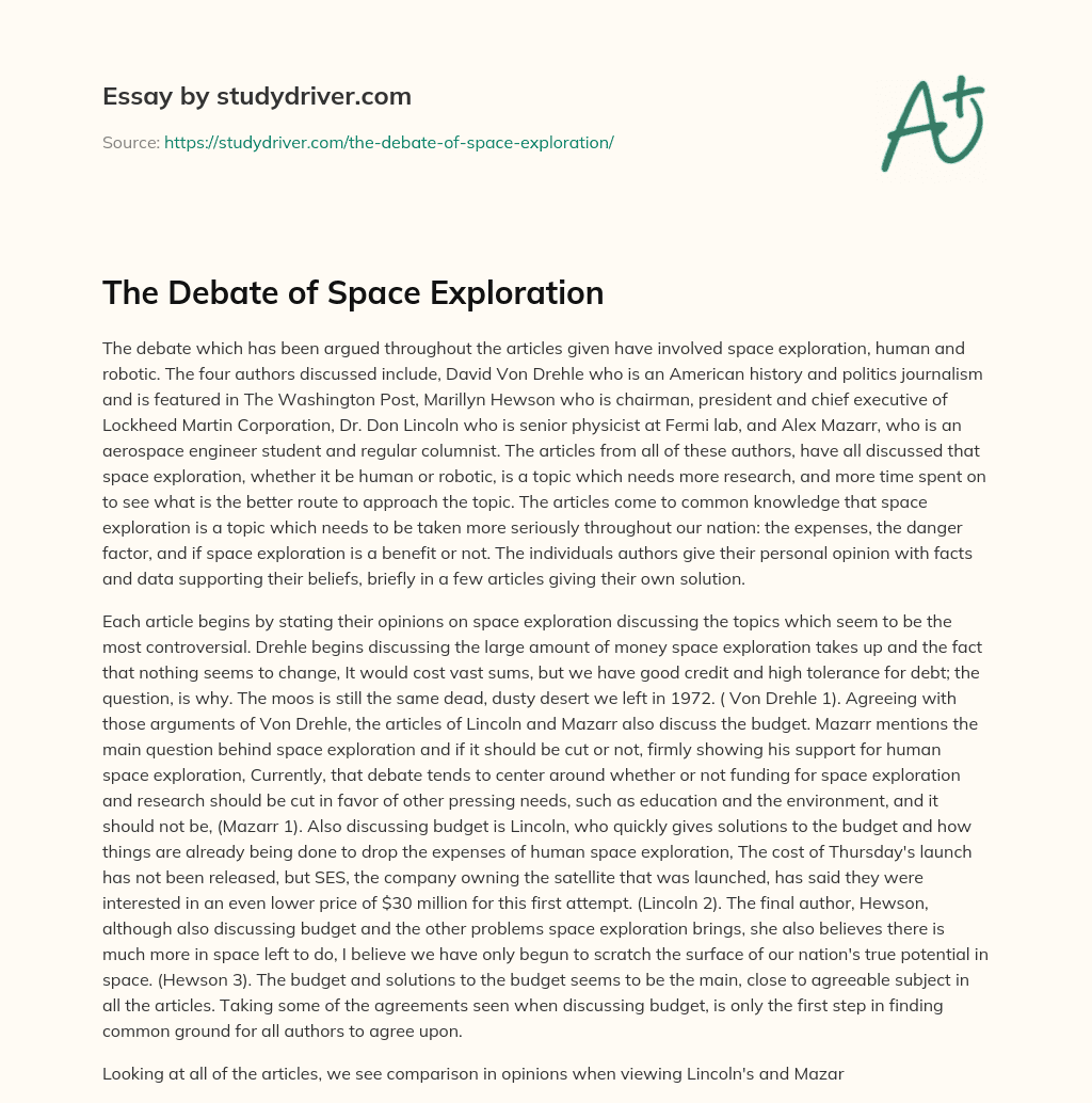 The Debate of Space Exploration essay