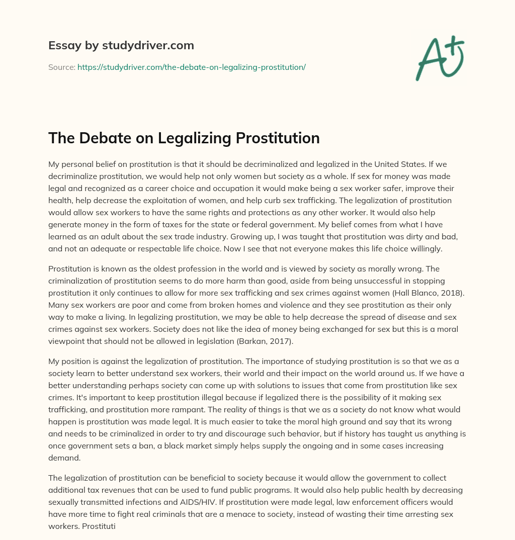 The Debate on Legalizing Prostitution essay