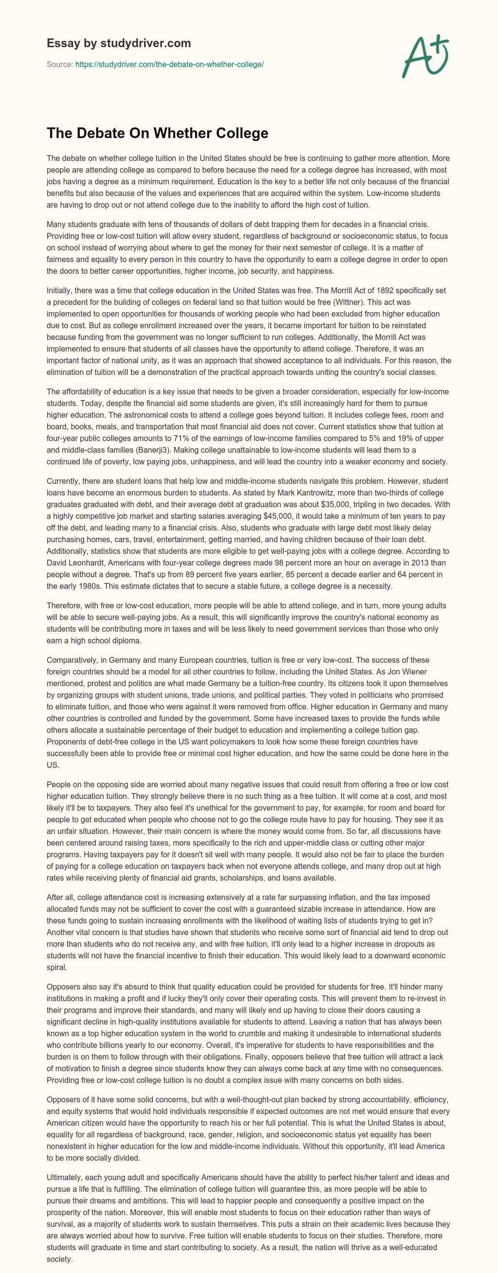 The Debate on Whether College essay