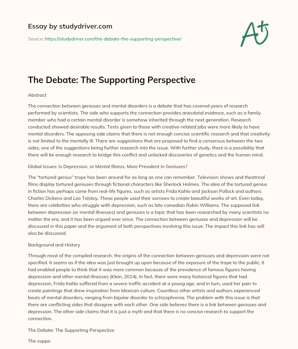 The Debate: the Supporting Perspective essay
