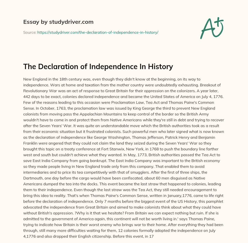The Declaration of Independence in History essay