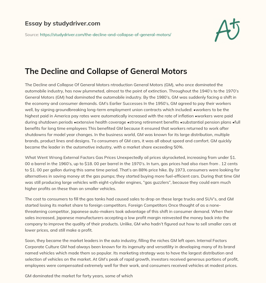 The Decline and Collapse of General Motors essay
