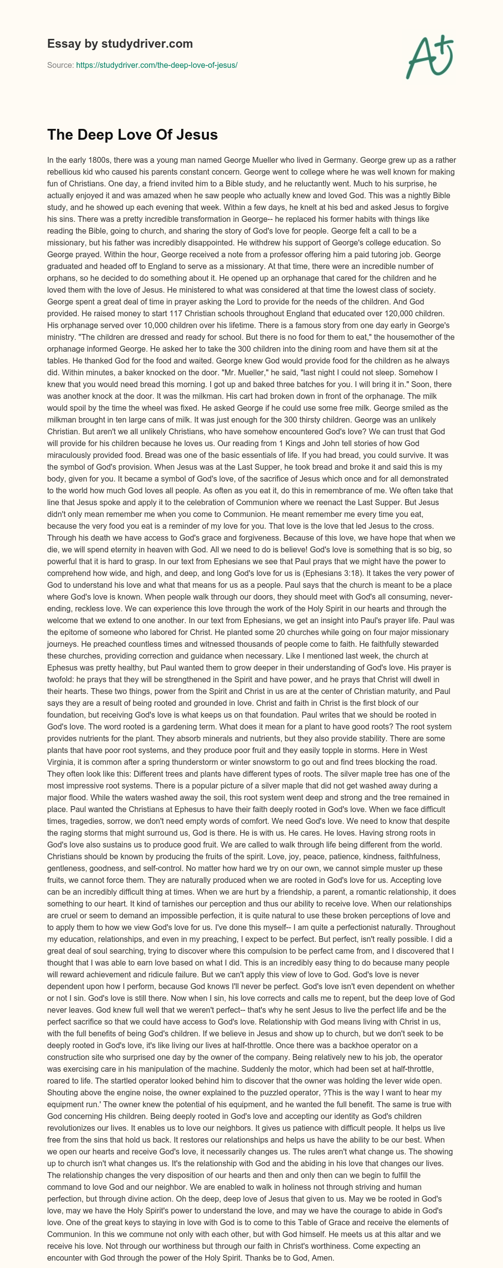 The Deep Love of Jesus essay