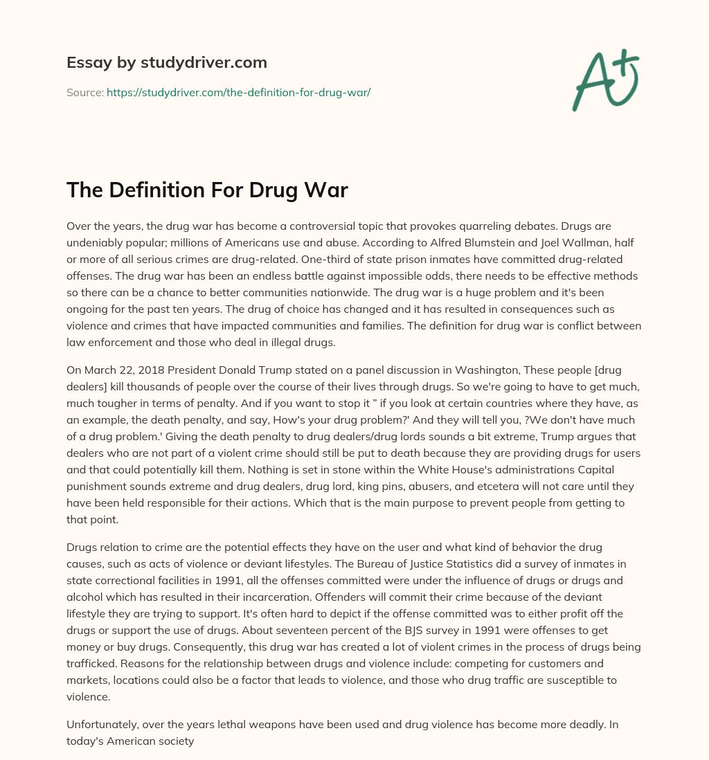 The Definition for Drug War essay