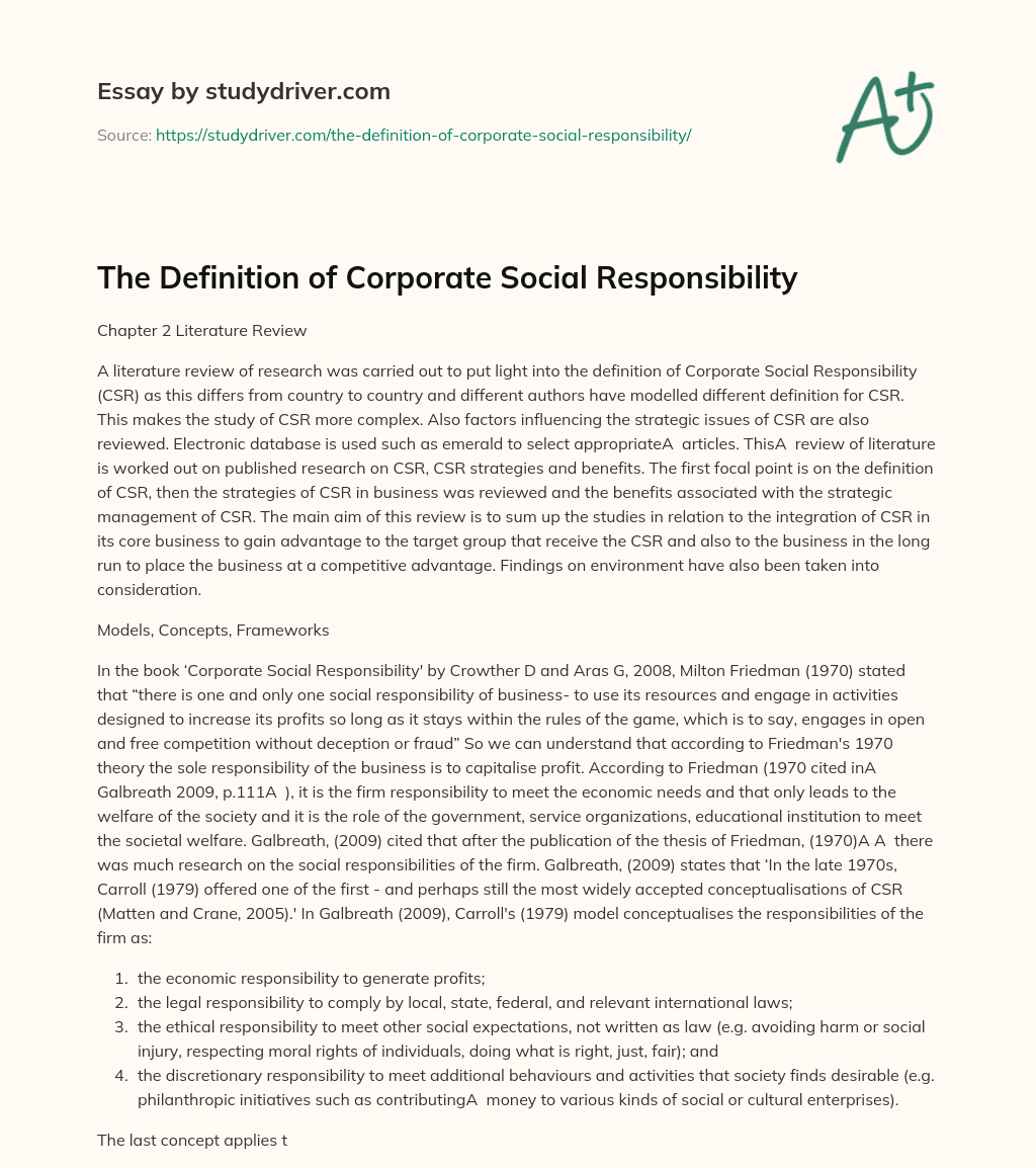 The Definition of Corporate Social Responsibility essay