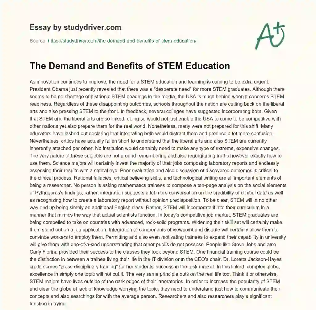 The Demand and Benefits of STEM Education essay